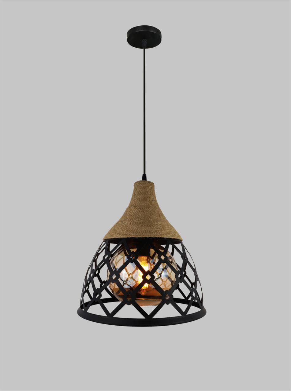 Black Cage Rope Droplight – Vintage Industrial Pendant Light for Kitchens & Dining Rooms. - View 1