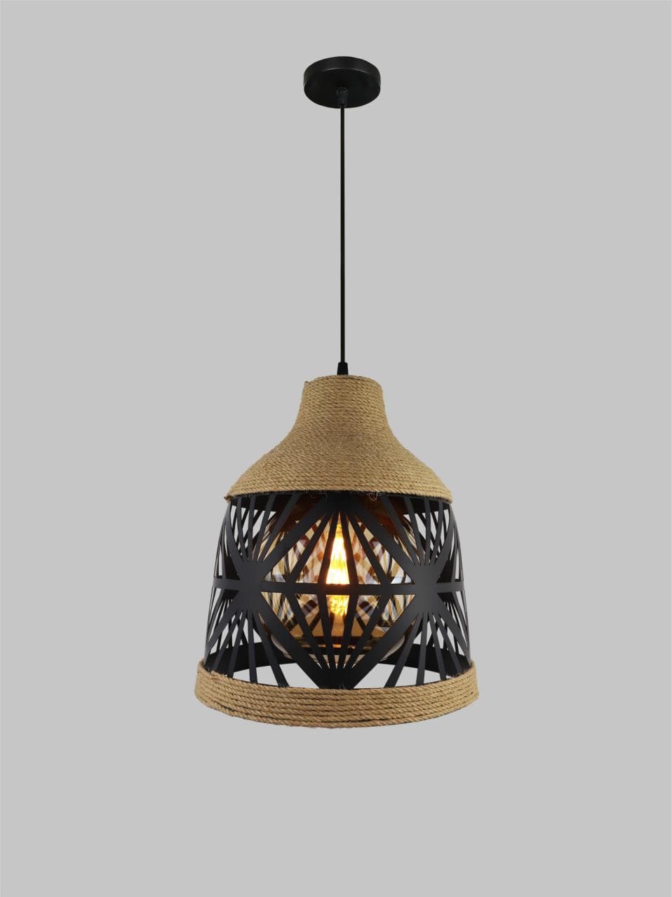 Artistic Cut-Out Metal Drop Light – Rustic Rope Accent Pendant Lamp for Interior Lighting. - View 1