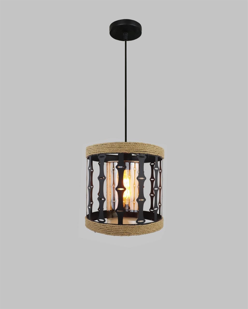 Handcrafted Rope Industrial Droplight – Warm LED Cage Pendant for Home Décor. - View 1