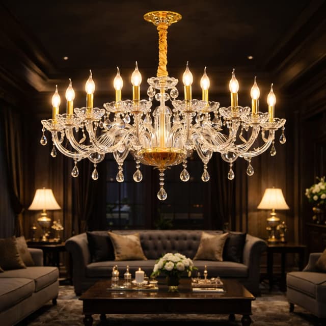 Large Crystal Chandelier for High Ceiling Living Room – Gold Luxury ...